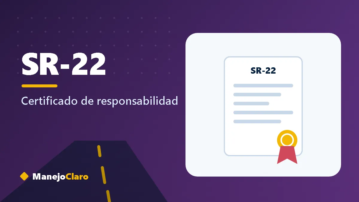 Ilustración de un certificado SR-22 con sello oficial junto a un auto Ilustración de un certificado SR-22 con sello oficial junto a un auto